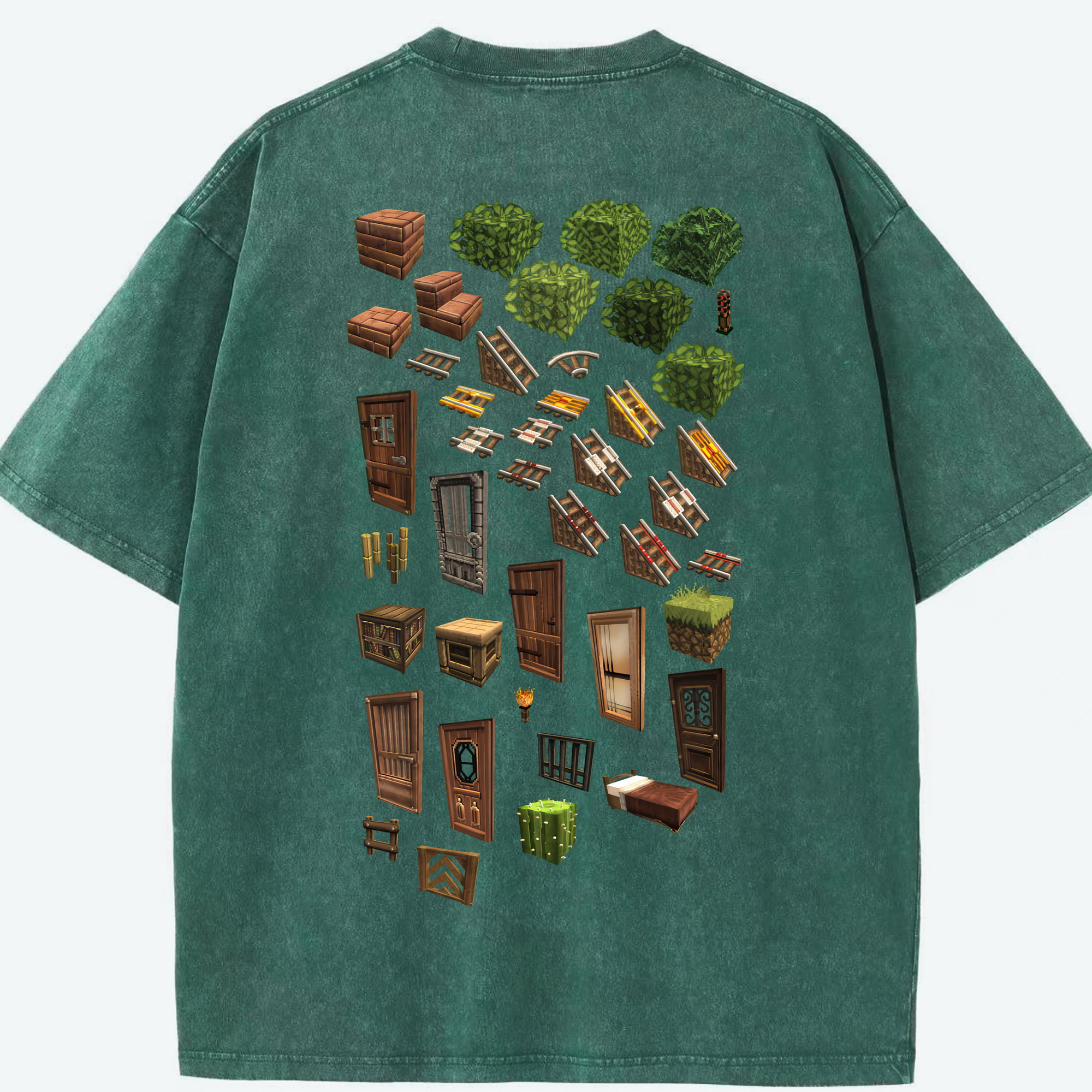 （画像用） マインクラフト ブロックの世界 Minecraft MC Block world 綿100% ヴィンテージ風 半袖Tシャツ（背面プリント）